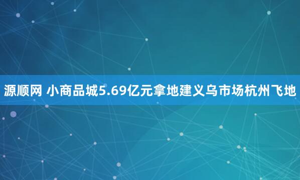 源顺网 小商品城5.69亿元拿地建义乌市场杭州飞地